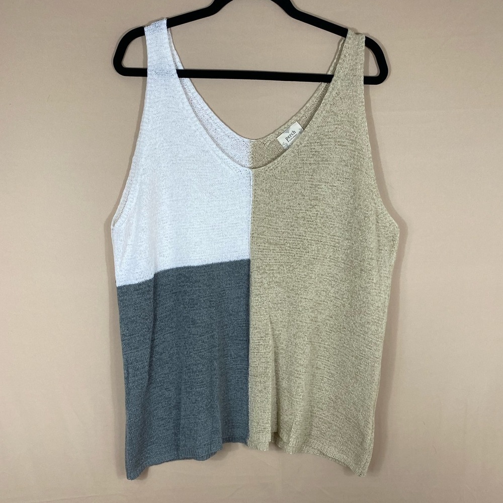 PERCH Casual Soft Neutral Color Block Loose Knit Summer Tank Top Size 2X
